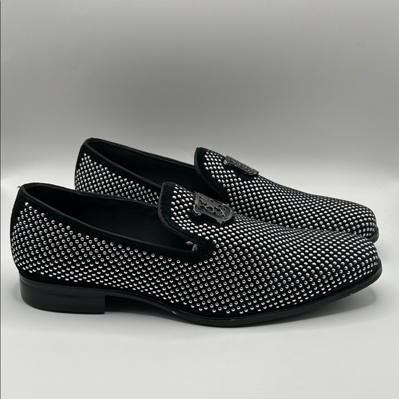Stacy Adams Black and Silver Studded Loafers - Picture 7 of 7
